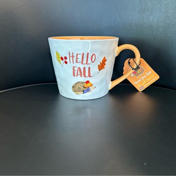 Large Coffee Mug Hedgehog Hello Fall ADORABLE Harvest Green Studio NEW - Picture 1 of 6